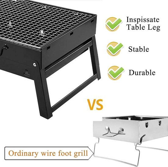 IBBO® - Opvouwbare BBQ -Draagbare opvouwbare grill met rooster -Portable Vouw Barbecue - Festival BBQ - Camping - Tafel - Zomer - Rechthoekig - 40 x 27 x 20cm - Zwart van IBBO — afbeelding 2