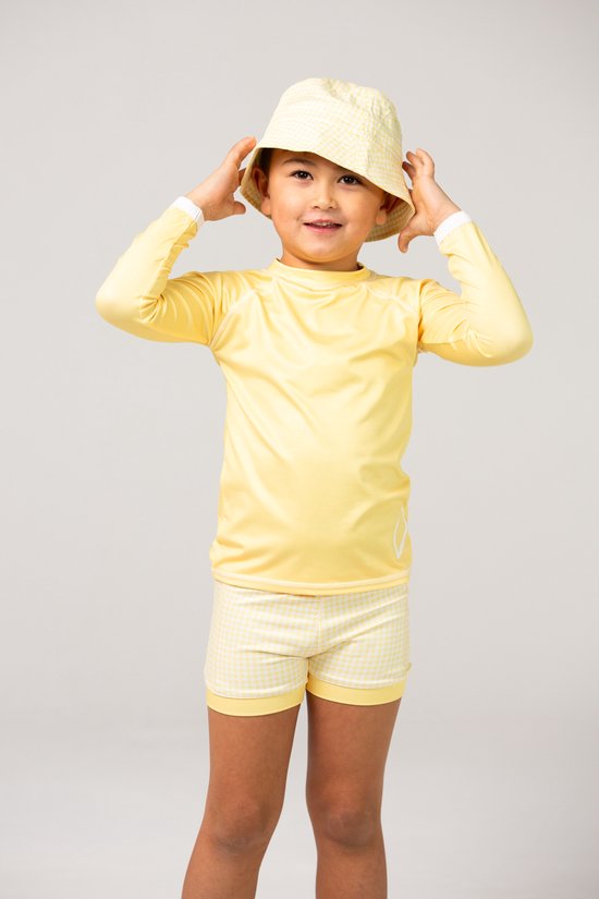 Ducksday - Maillot de bain anti-UV pour enfant - Protection UV UPF 50+ - Rashguard manches longues - Unisexe - Jaune uni - Taille 4 ans