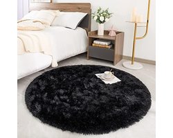 Rond vloerkleed voor woonkamer, shaggy, slaapkamer, groot formaat, pluizig tapijt, decoratief tapijt, moderne stijl (zwart, Ø 150 cm) Rond vloerkleed voor woonkamer, shaggy, slaapkamer, groot formaat, pluizig tapijt, decoratief tapijt, moderne stijl (zwart, Ø 150 cm)
