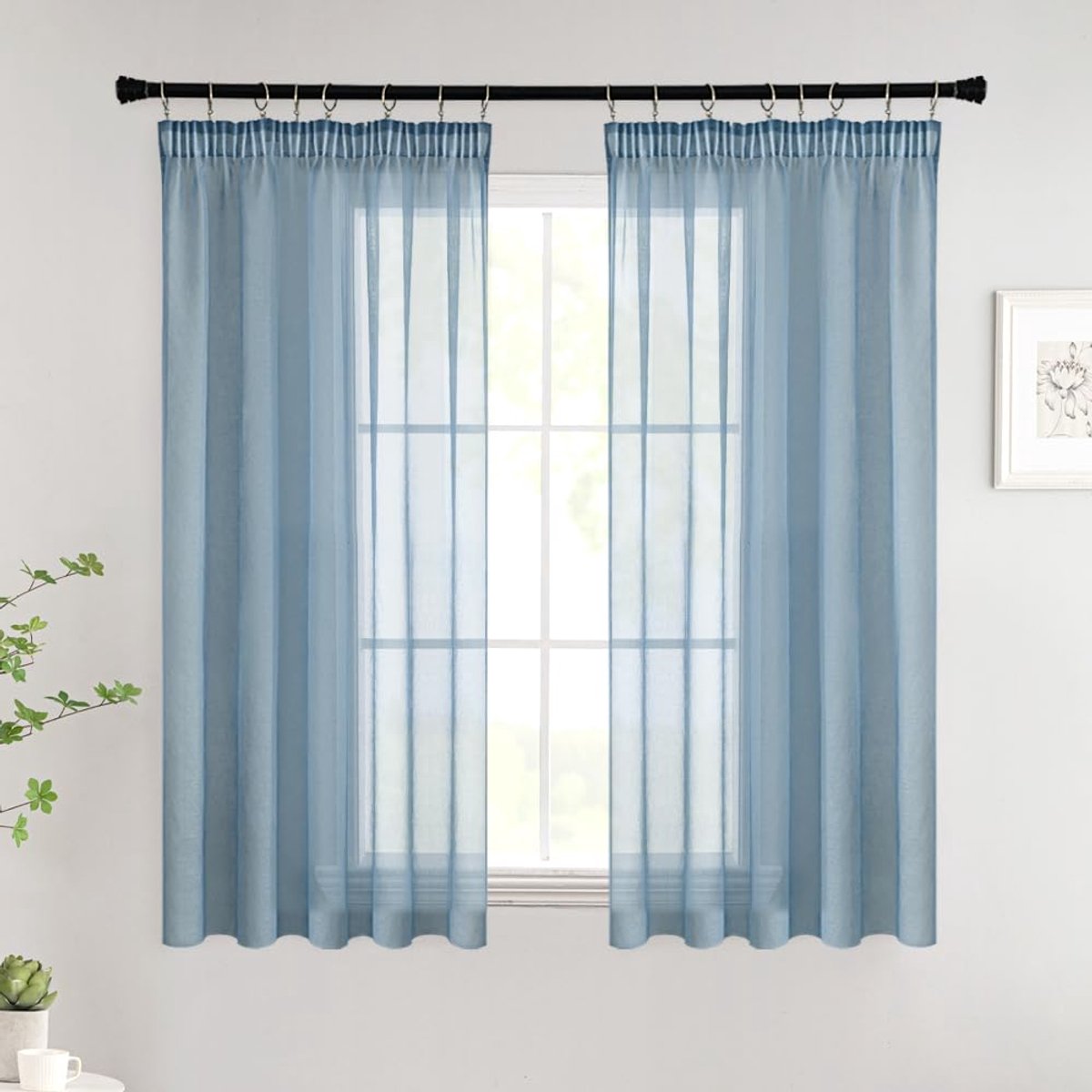 Unyqoos ® Stijlvolle Marineblauwe Korte Voile Gordijnen Set voor Moderne Woonkamers en Slaapkamers