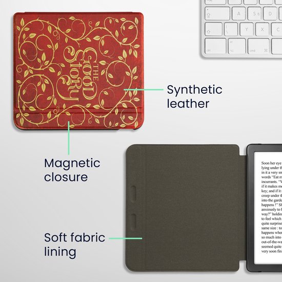 kwmobile e-reader hoesje geschikt voor Kobo Libra Colour hoes - E reader flip case met magnetische sluiting - Ereader cover - Sprookjesboek design in geel / oranje / rood van Merkloos — afbeelding 2