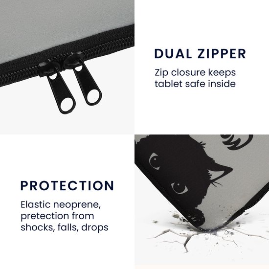 kwmobile Universele Cover voor eReader - Neopreen hoesje Kat Meow design grijs / zwart - 17 x 12 x 2 cm — afbeelding 4