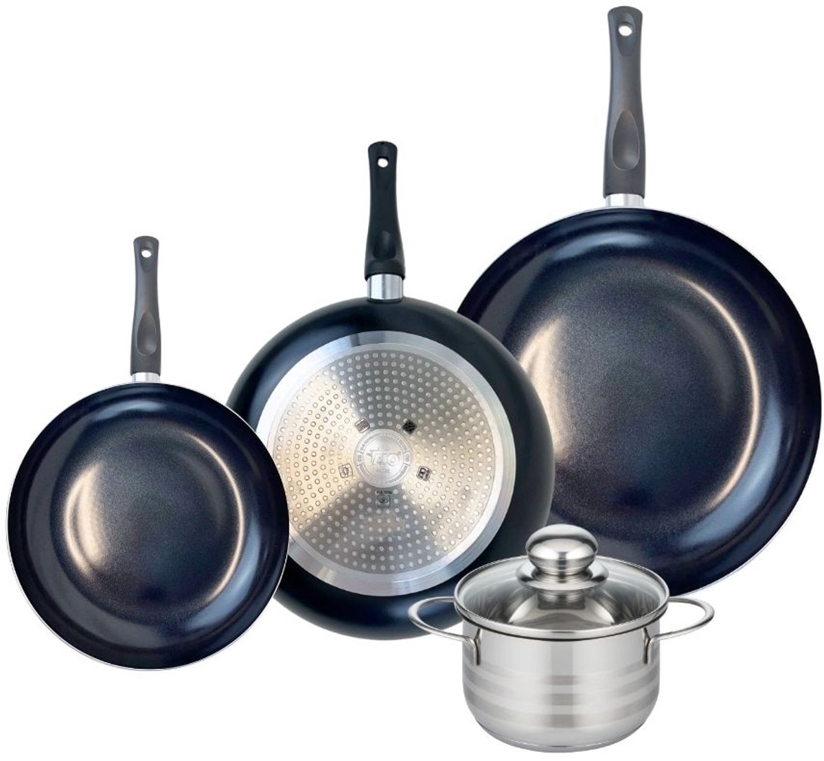 Set van 3 Koekenpannen 20, 24 en 28 cm en 1 braadpan 14 cm Elo Prima Brillant