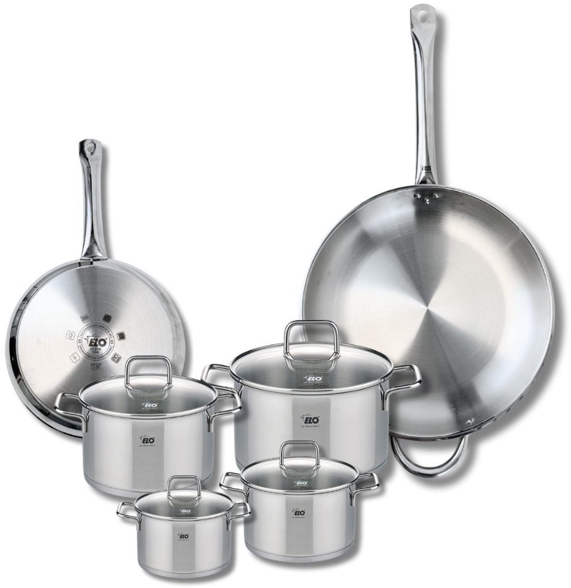 Set van 2 Bakpannen 24 en 32 cm en 4 Kookpotten 12, 14, 16 en 20 cm Elo Profi Citrin