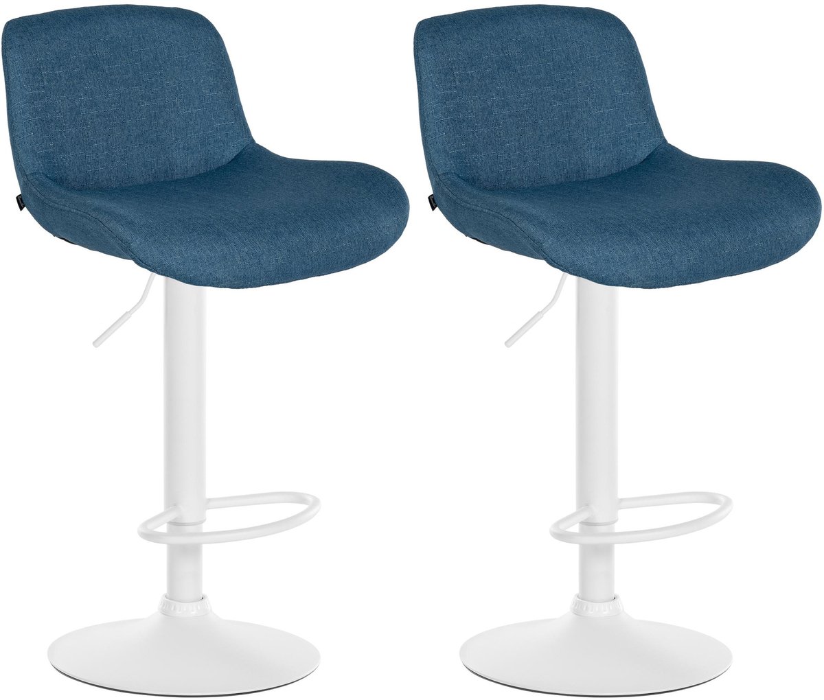CLP Solon Set van 2 barkrukken - met rugleuning - in hoogte verstelbaar - draaibaar - wit frame - wit/blauw