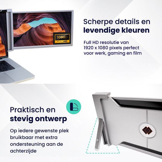 Écran Extra pour ordinateur portable Horivue - 14,1 pouces - Full HD - Avec Enceintes - Moniteur portable - Extension d'écran pour ordinateur portable portable - Convient aux Ordinateurs portables de 14 à 17 pouces