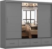 Armoire FLIX 250 cm - Armoire 3 portes coulissantes avec tiroirs et barres décoratives - Armoire spacieuse à portes coulissantes pour chambre (Grijs)