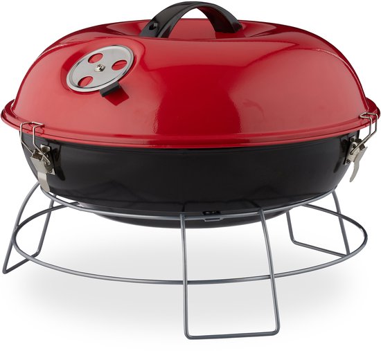 relaxdays Kogelbarbecue - houtskoolbarbecue - kogelgrill - deksel - rond - draagbaar rood van Relaxdays — afbeelding 2