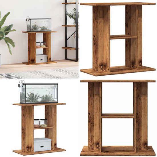 Foto: Vidaxl aquariumstandaard 60x30x60 cm bewerkt hout oud houtkleurig aquariumkast aquariumkasten aquarium standaard aquarium kast