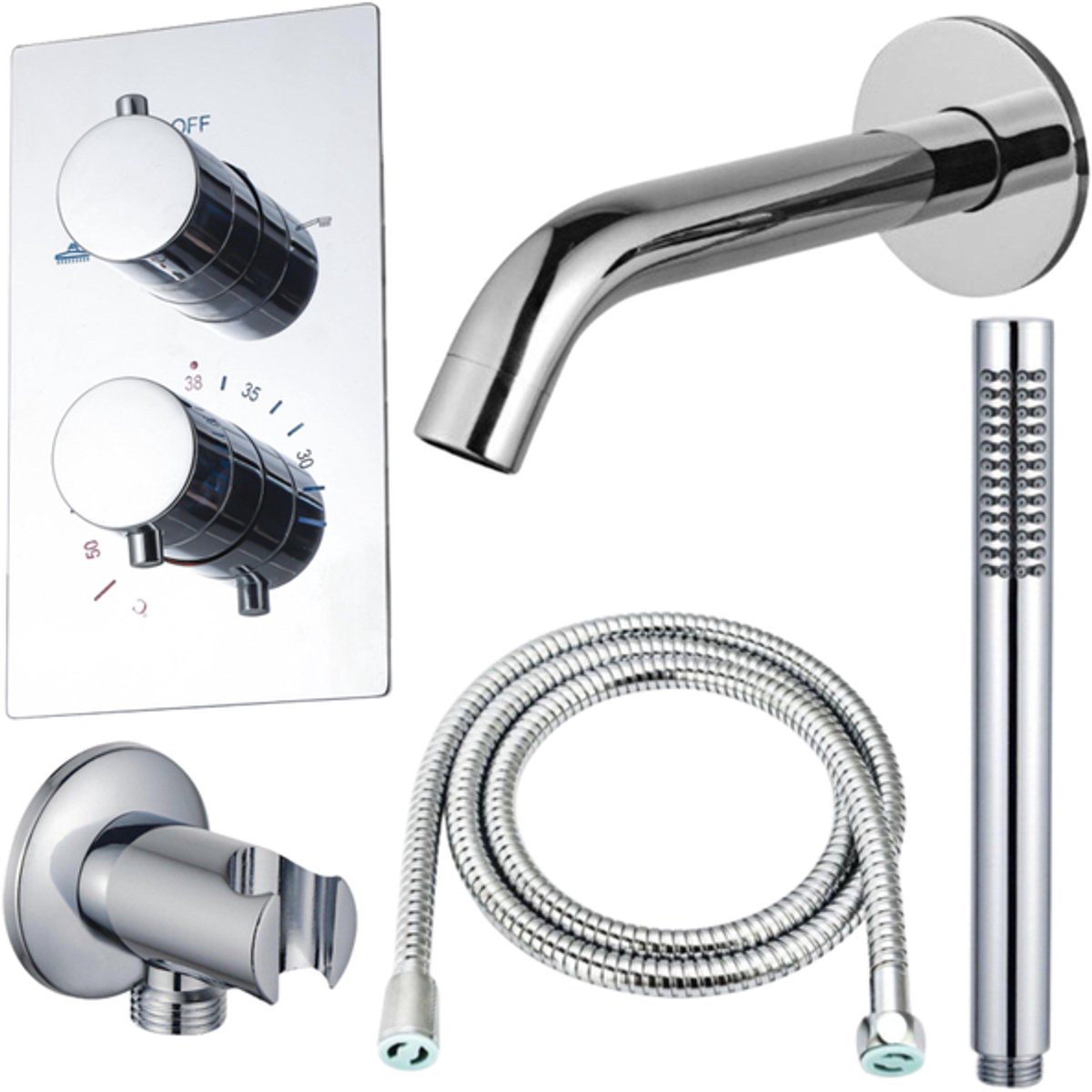 Fortifura Calvi Badkraan set - uitloop - 22cm inkortbaar - metalen slang - staafhanddouche