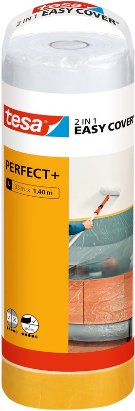 tesa Easy Cover Perfect+ navulling L schildersfolie met washi tape – 33m x 1,40m