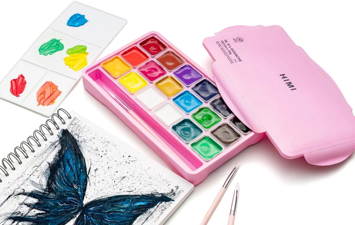 HIMI - Gouache - set van 18 kleuren - 30gr - 3 penselen - Roze — afbeelding 12