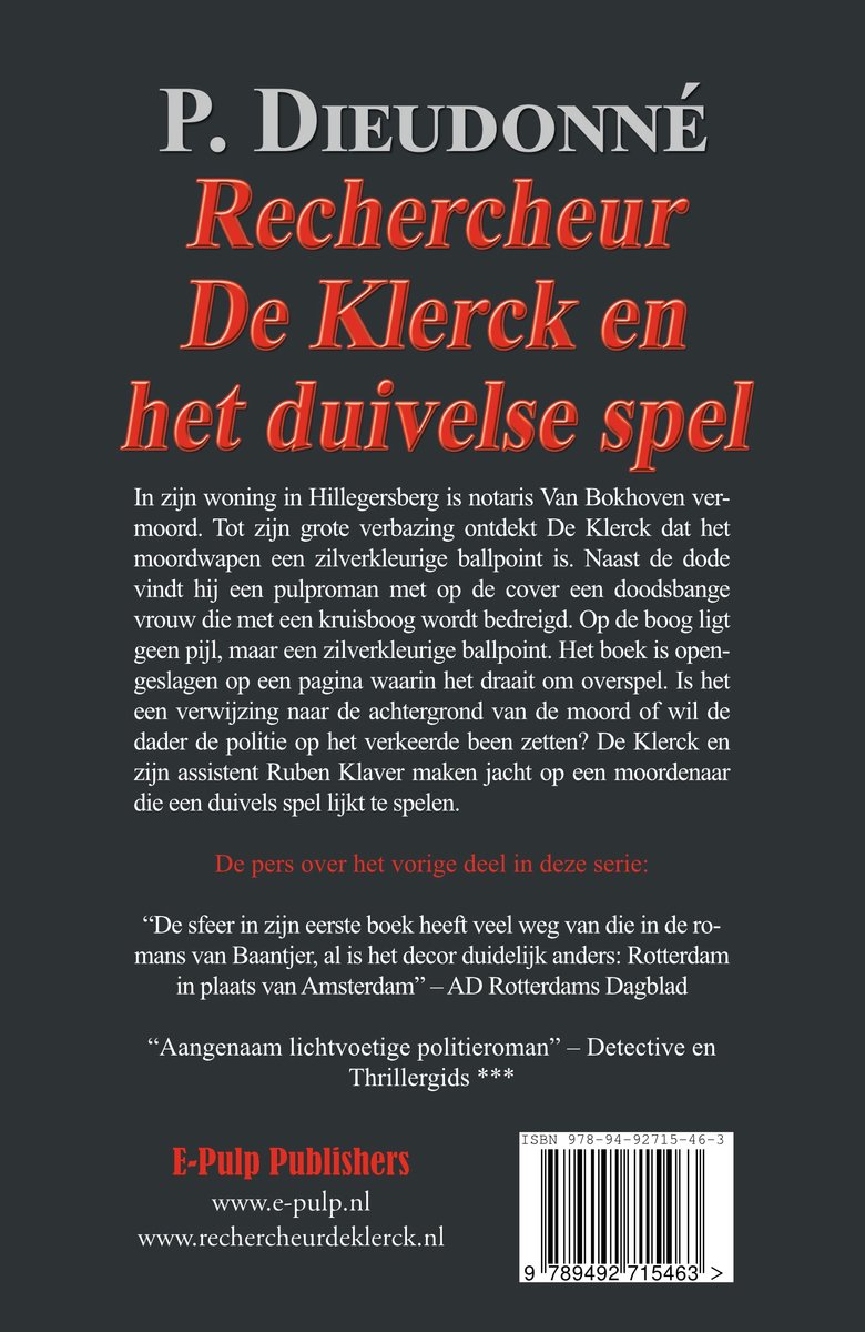 De Klerck 2 - Rechercheur De Klerck en het duivelse spel - back cover