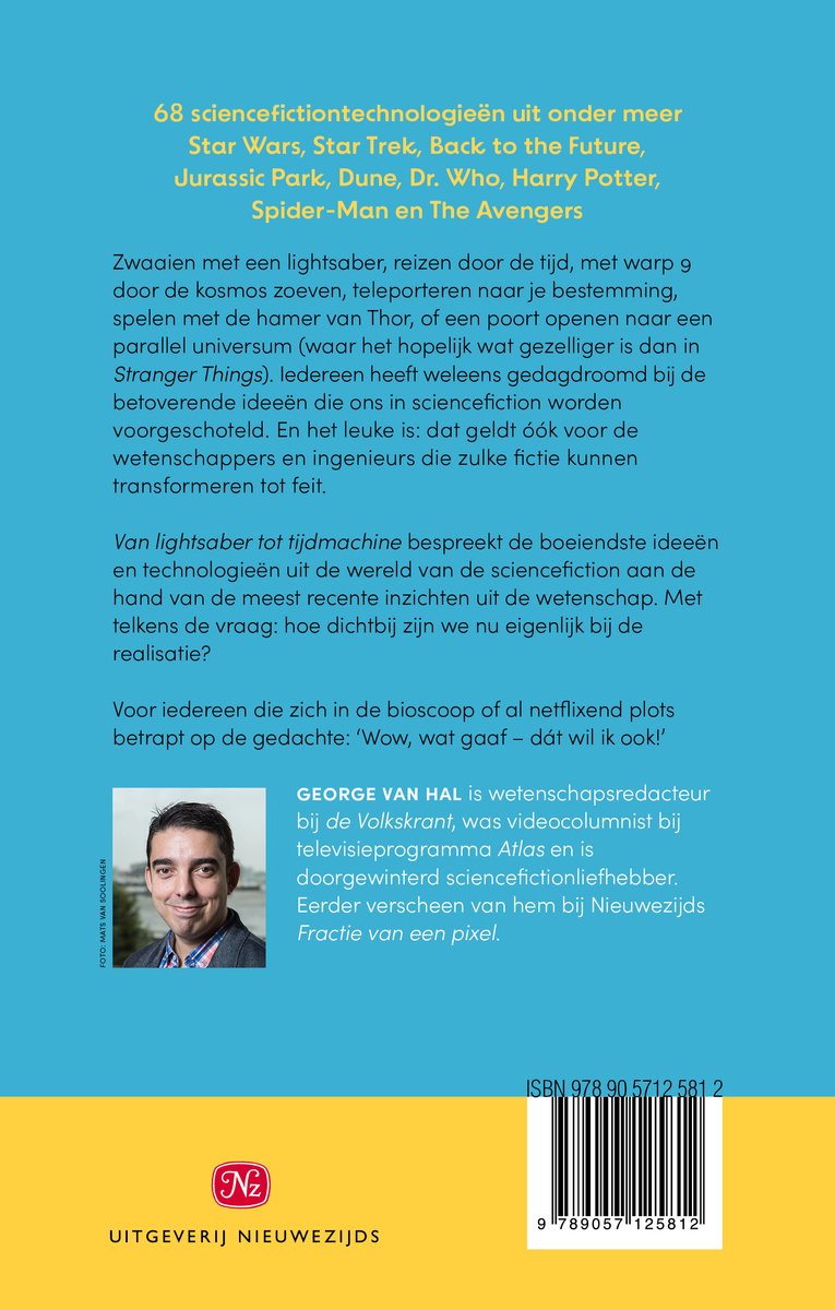 Achterkant van boek 'Van lightsaber tot tijdmachine' met auteur George van Hal en ISBN.
