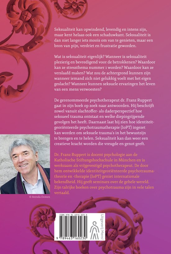 Dos du livre avec un portrait du Dr. Franz Ruppert, texte et ISBN. Fond avec des volutes violettes décoratives.