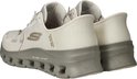 Achterkant van beige Skechers Slip-ins Glide Step instappers met veters en grijze zool.