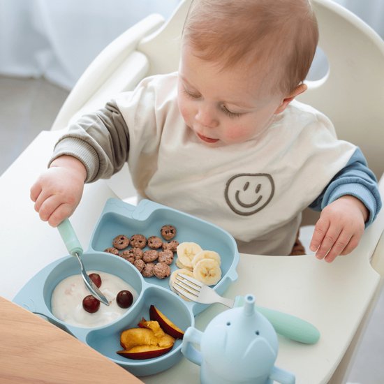 Mabebi - Vakjesbord - Siliconen kinderbord met zuignap - Eetbord - Verdeelbord - Olifant Blauw van Mabebi — afbeelding 4