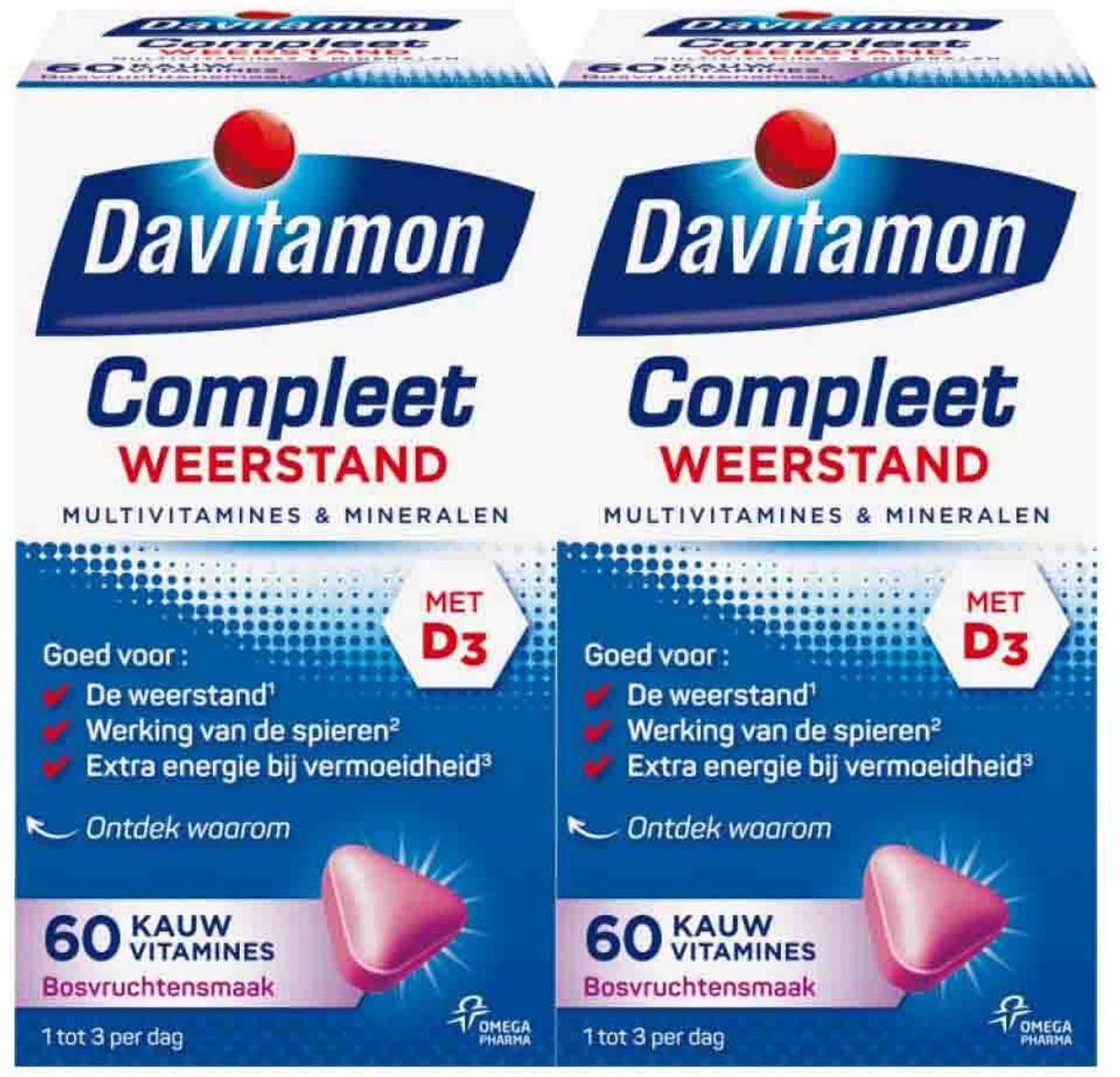 Goedkoopste 2x Davitamon Compleet Weerstand Bosvruchten 60 kauwtabletten