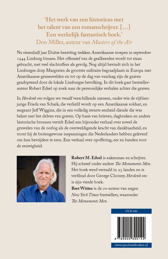 Boekomslag 'Herdenk ons' met beschrijving van het boek over de Tweede Wereldoorlog.