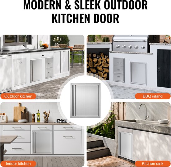 Barbecuetoegangsdeur 457 X 533 mm, Roestvrij Staal, Verzonken, Verticale Wanddeur met Intrekbare Handgreep voor Barbecue-Eiland, Buitenkast van Merkloos — afbeelding 3