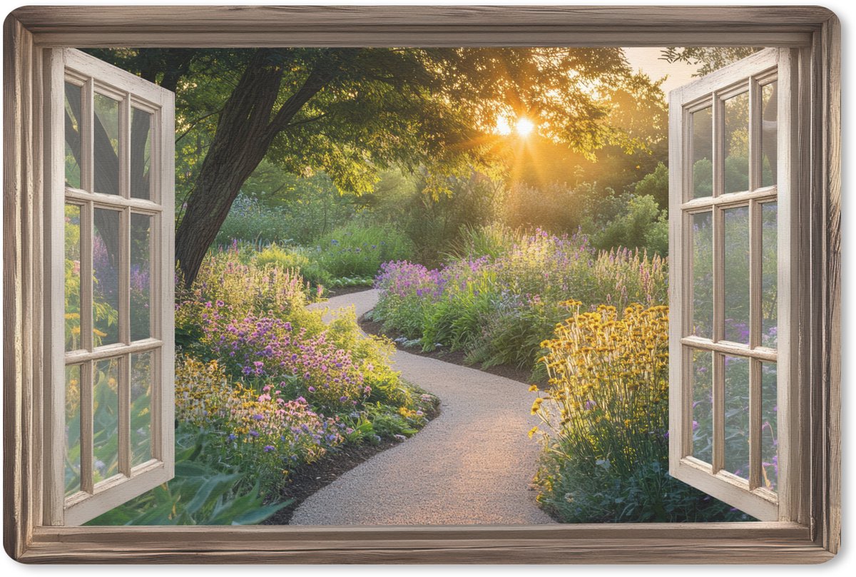 Muismat 27x18 cm - Mousepad Doorkijk - Bloemen - Natuur - Zon - Pad - Muismatten