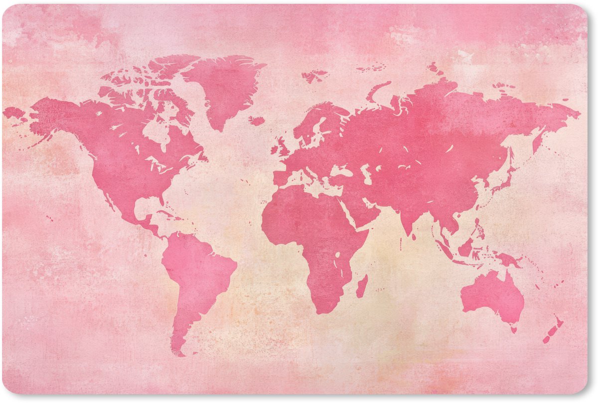 Muismat 27x18 cm - Mousepad Wereldkaart - Roze - Vaag - Muismatten