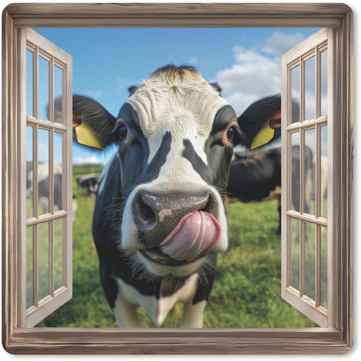Muismat 30x30 cm - Mousepad Doorkijk - Koe - Weiland - Dieren - Natuur - Muismatten