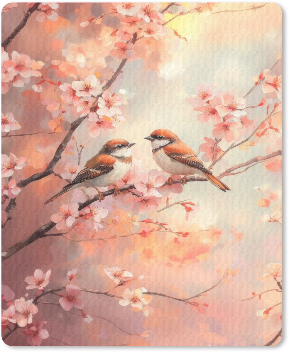 Muismat 19x23 cm - Mousepad Vogels - Romantic - Bloesemtak - Muismatten