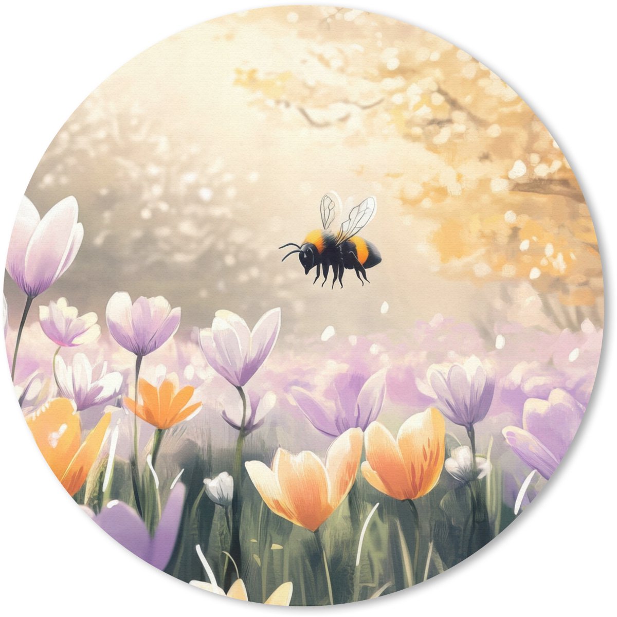 Muismat rond 20x20 cm - Mousepad Viooltjes - bij - Zonlicht - Ronde muismatten