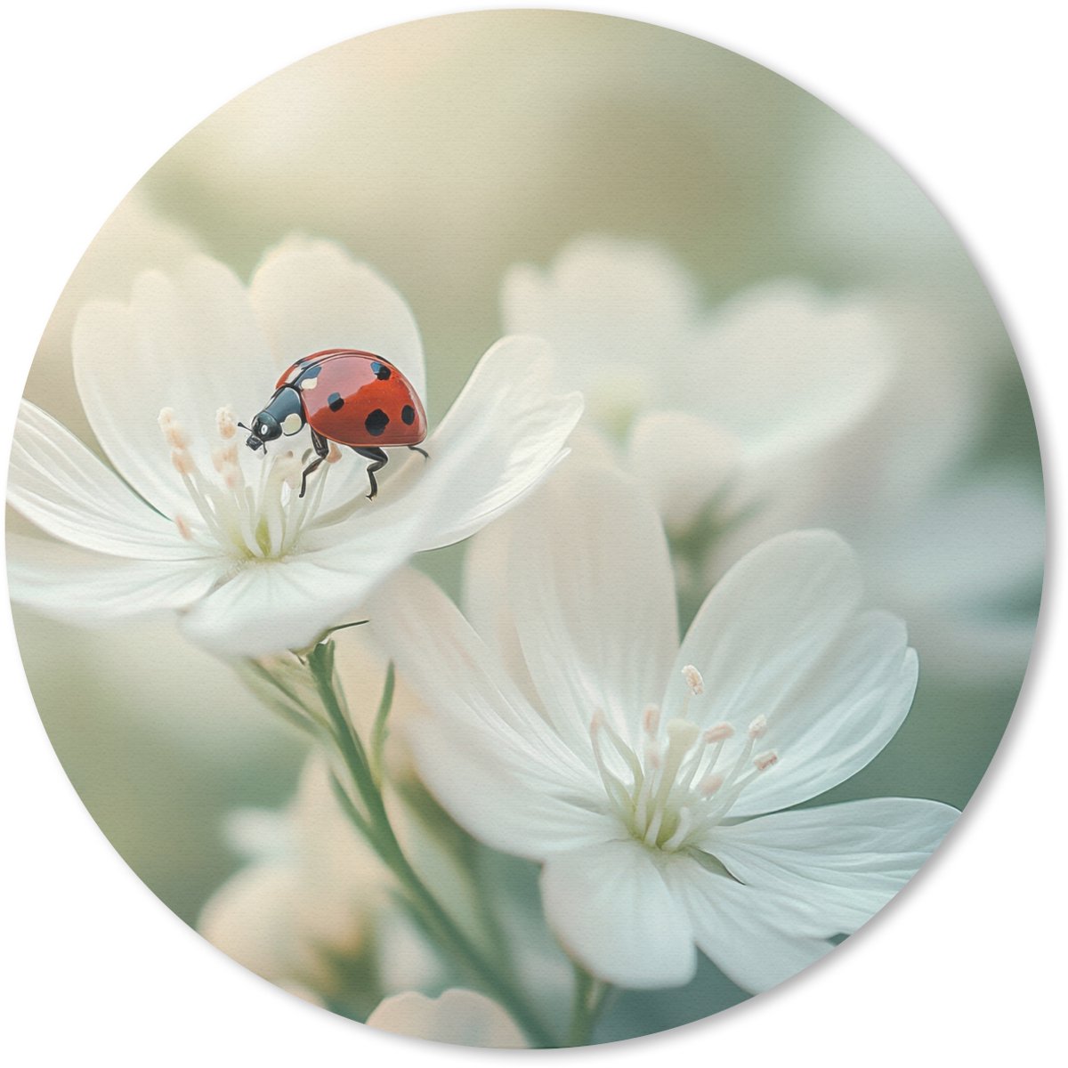 Muismat rond 50x50 cm - Mousepad Lieveheersbeestje - Bloemen - Wit - Ronde muismatten
