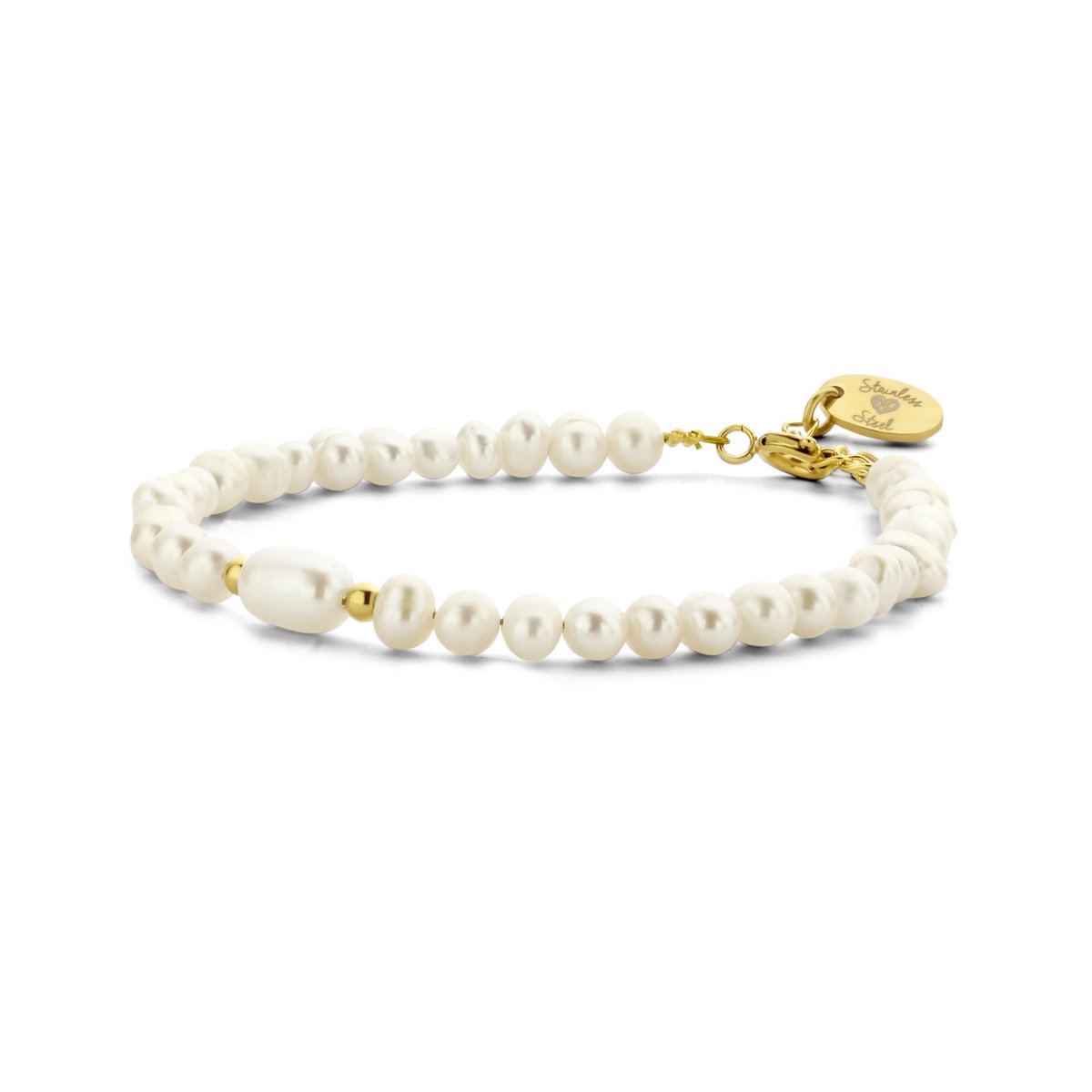 CO88 Colection 8CB-91078 Stalen Armband met Kralen - Dames - Parel - 17 cm