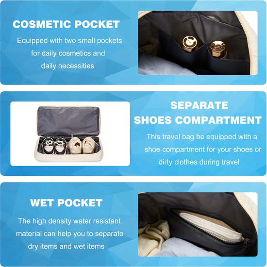 YONO Sac de voyage - Sac week-end - Sac Duffel - Femme - Homme - Bagage à main - 50x30x25 - Beige Champagne