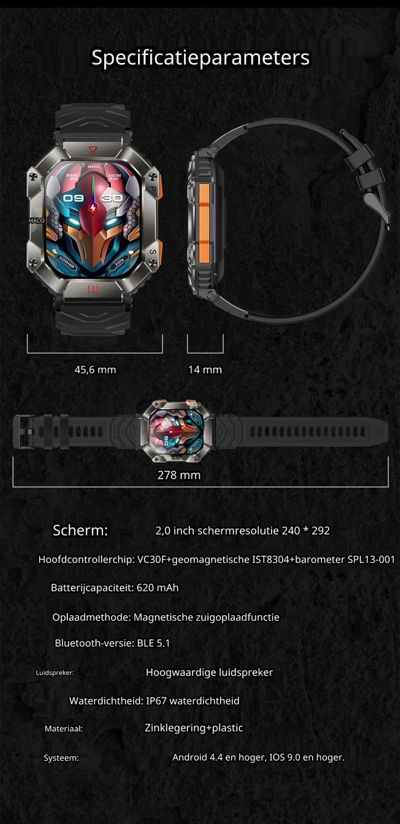 DrPhone ChronoWatchX2 Smartwatch met Hoogtemeter - afbeelding 3