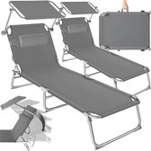 Bol.com tectake® - 2 x ligbed Ligbed - set van 2 zonnebedden - 4 standen inklapbaar - Met handgreep - grijs - 68 x 190 x 28 cm aanbieding