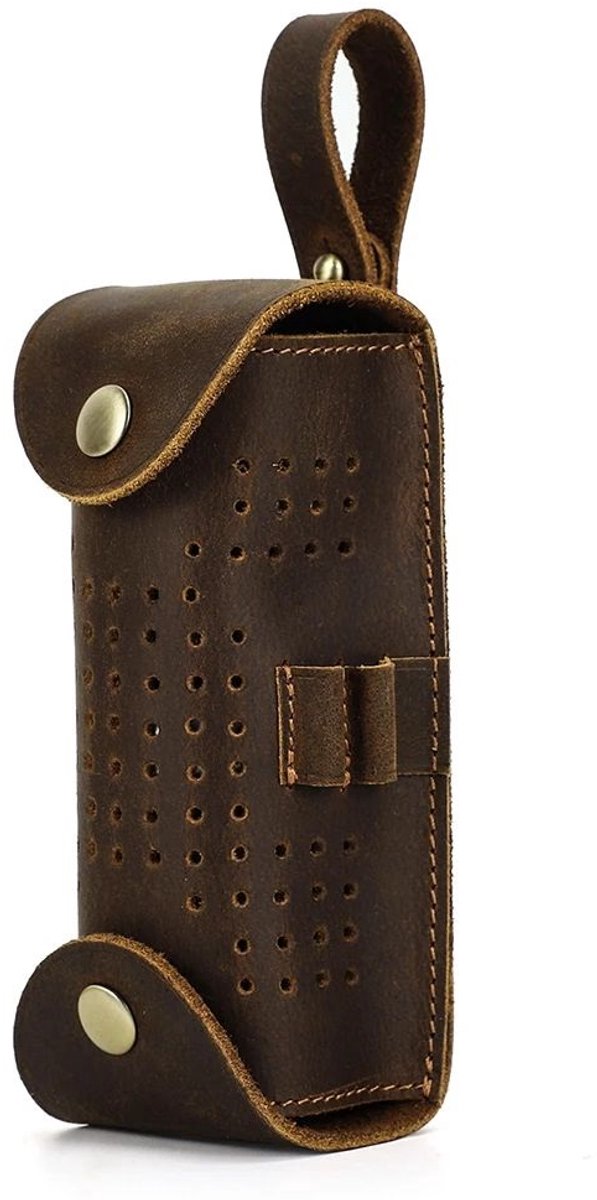 BUGOLINI Aurelia - Lederen Golfbal Draagbare Handtas – Geschikt Voor 3 Ballen – Met Knoopsluiting – Met Verwijderbare Riemgesp – 4 Golf Tee-sleuven - Coffee