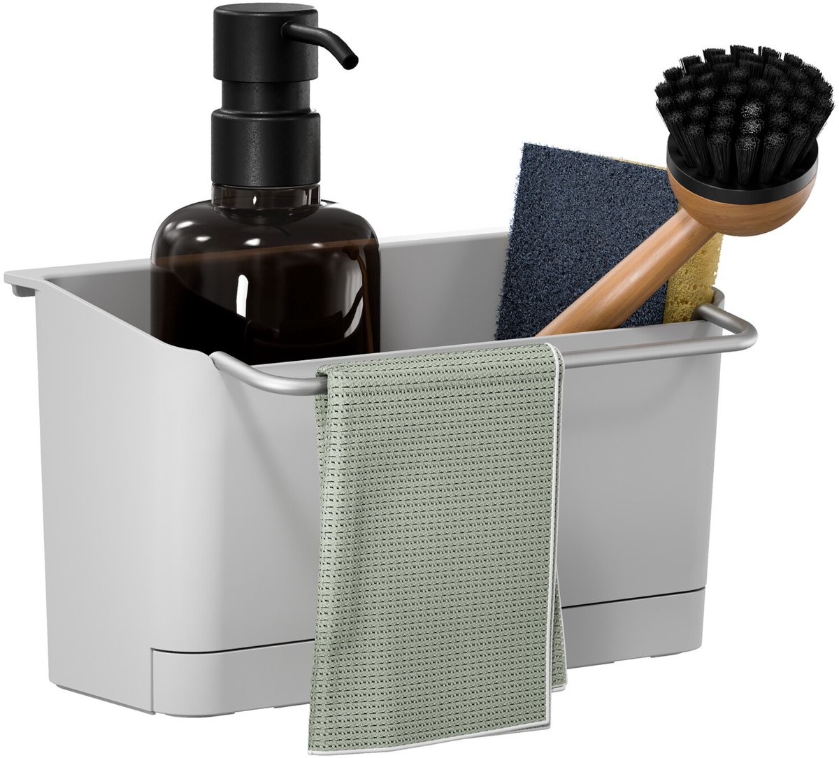 tesa spoelbakorganizer keukenaccessoires zeep spons borstel doek zonder boren – wit/chroom