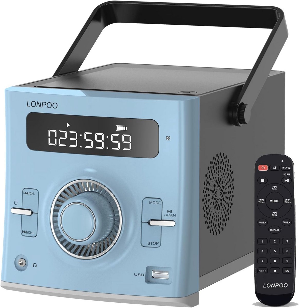Draagbare CD-speler en boombox met 20 W geluid, FM-radio, Bluetooth, USB en AUX - Perfect voor buiten en feesten