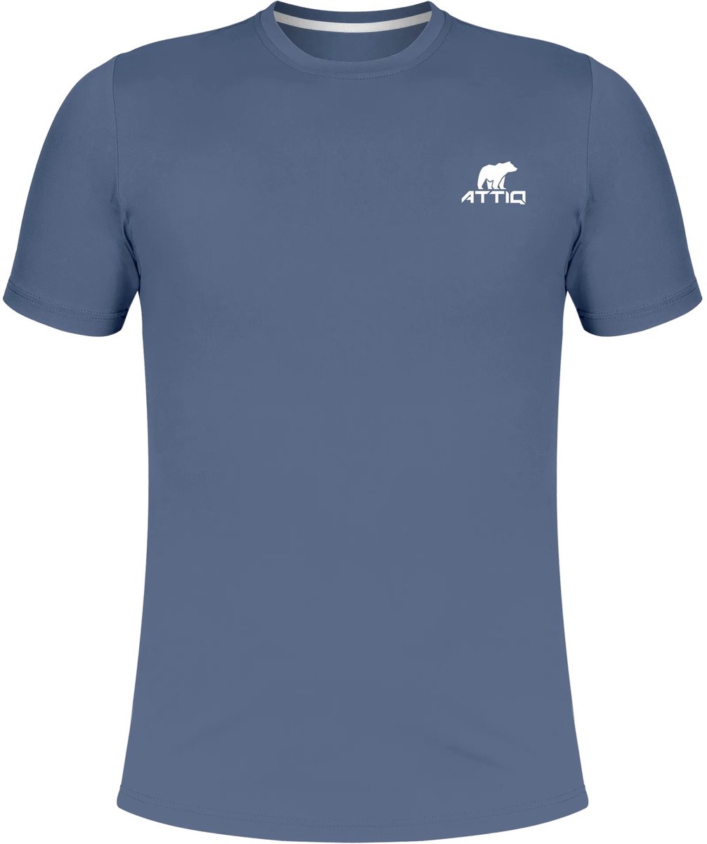 Attiq Granite Heren Hardloopshirt / Sportshirt – Ademend & Snel Droog – Gerecycled Materiaal – Zacht & Verkoelend – Indigo - Maat L
