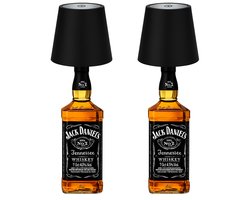 2 Stuks - Dimbare Draadloze Oplaadbare Flessenlamp - Zwarte Tafellamp met Warm Wit Licht