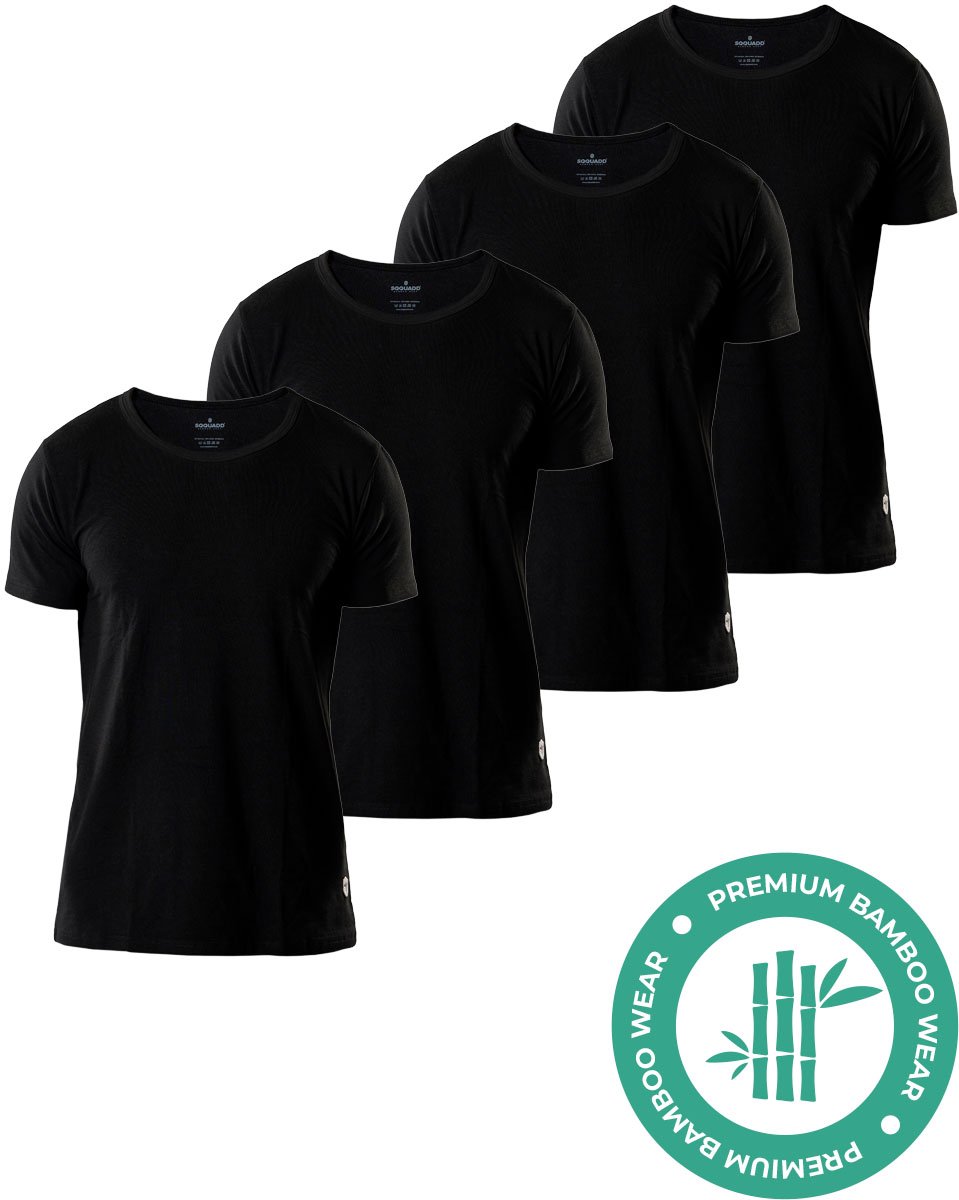 SQQUADD® Bamboe T-Shirt Heren - Regular fit - Ronde hals - Maat M - 4-pack - Zijdezacht en Ademend - Anti Zweet T-Shirt - Ondershirt Heren - Zwart