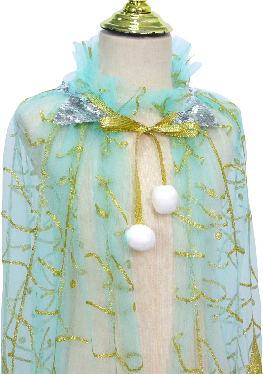 Joya Kids® Verkleedcape met Accessoires Blauw met Paauw Veren | Prinsessencape | Cape Set | Unicorn | Meisje Verkleedset | Carnvalskleding Meisjes | Met Kroon, Staf en Sieradenset — afbeelding 9