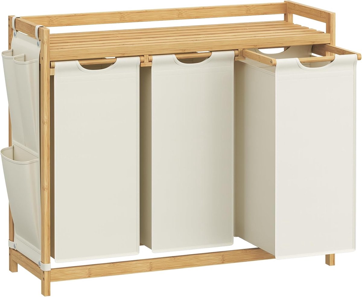 Wasmand – 3 compartimenten – 3×50L – 94×33×78 cm – Crèmewit