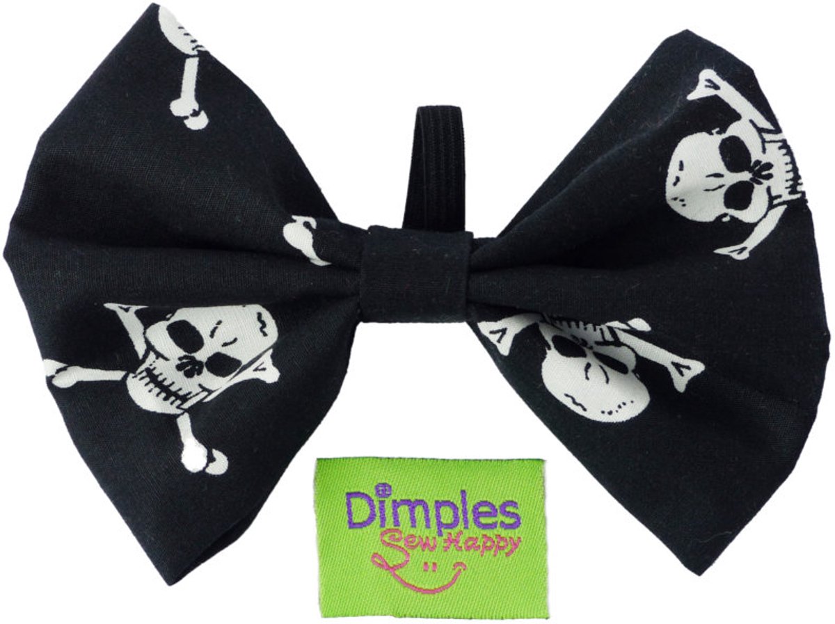Zwarte piratenschedelhond vlinderdas - DIMPLES Medium (12 x 8 cm) vlinderstrik - zijden strik - rib – vlinderdassen vor honden en katten