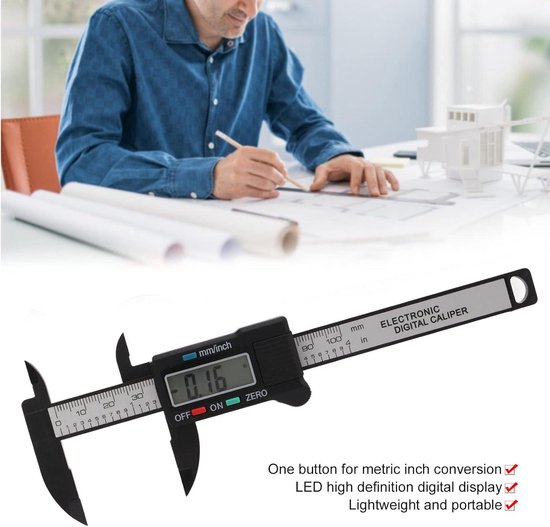 Mini LED Digital Caliper - Portable and Easy To Use - ABS Material - LED Display - Ideal Gift - 0 To 100 Mm Measuring Instrument with Metric Inch Conversion van Merkloos	 — afbeelding 3