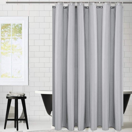 Douchegordijn voor badkamer in vlaslinnen, zware stof van 240 g/m², met haken, luxe hotelstijl, wasbaar, taupe, 180 x 200 cm