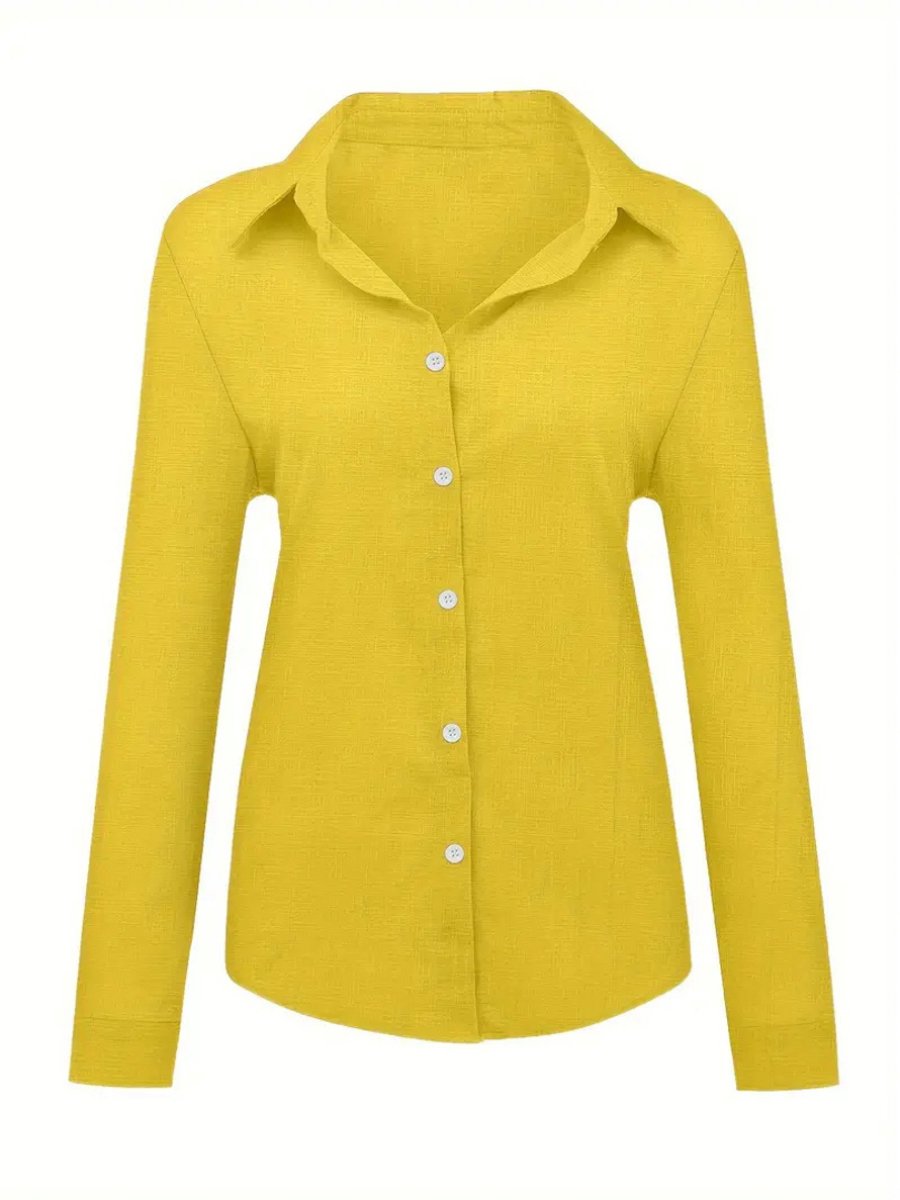 Livano Linnen Blouse Dames T-Shirt Polo Overhemd Shirt Zomer Ibiza Stijl Geel
