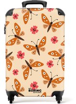 Bol.com NoBoringSuitcases.com® - Kinderkoffer meisje - Kindertrolley meisjes - Oranje vlinders en roze bloemen op beige achtergr... aanbieding