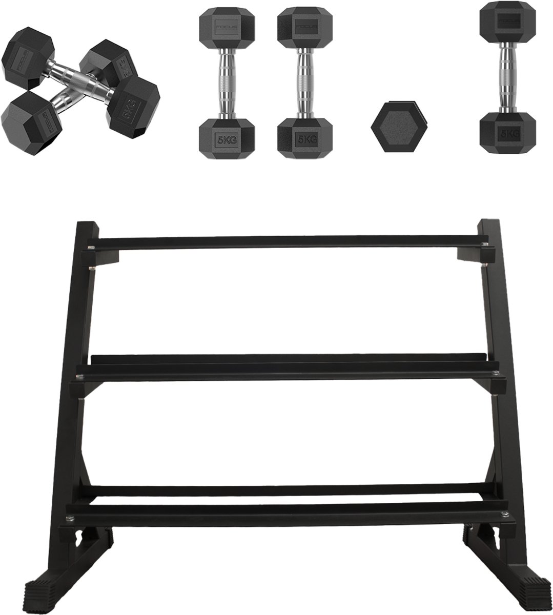 Hexa Dumbbell set 110 kg - Focus Fitness + Dumbbell Rack