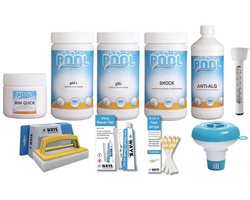 WAYS Zwembad Onderhoudspakket Small Deluxe Plus - Voor zwembaden tot 2500 liter - Luxe onderhoud met thermometer en scrubborstel