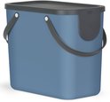 Blauwe afvalbak van 25 liter met donkergrijs deksel en handvatten.